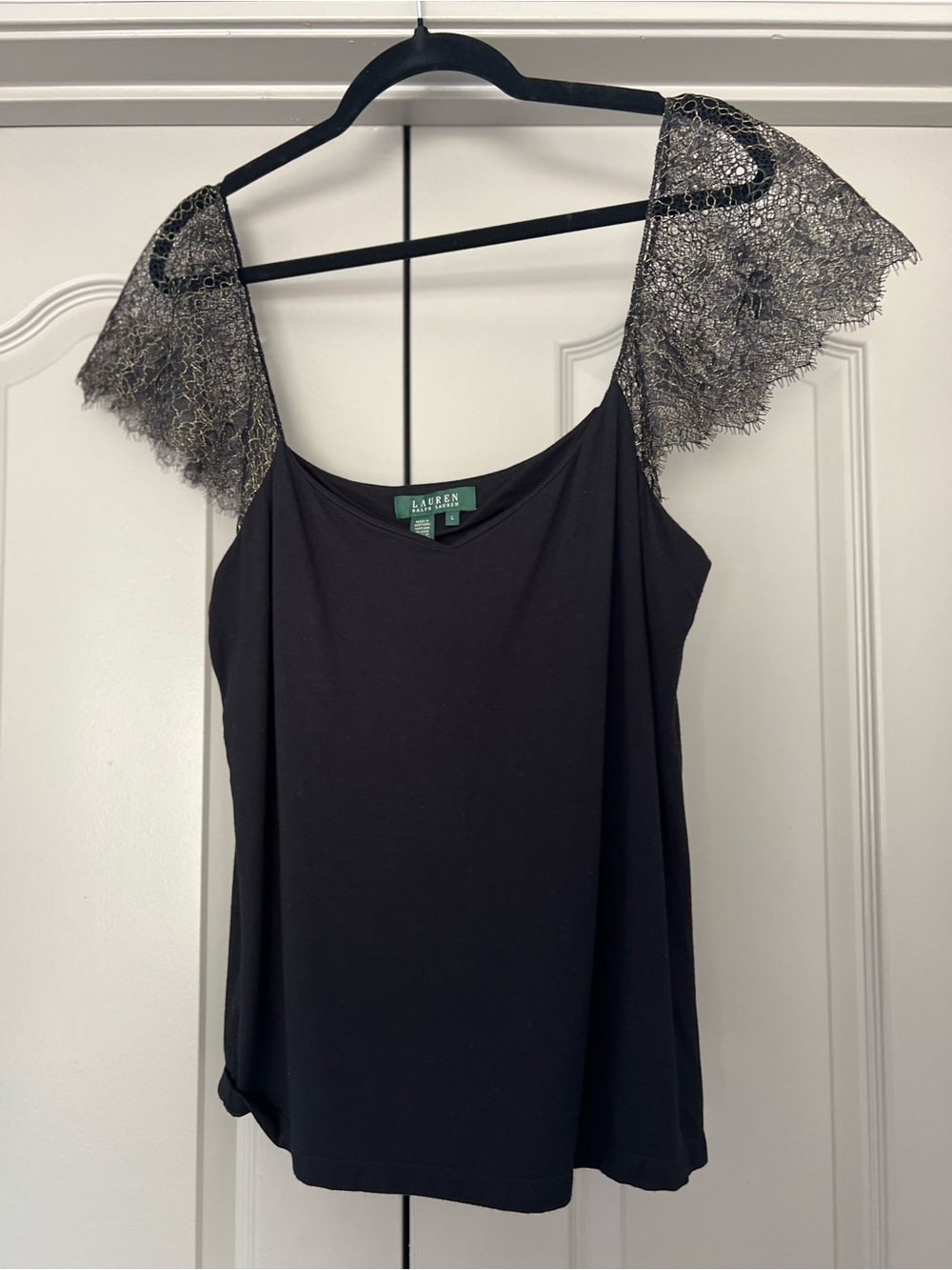 Lauren Ralph Lauren Black Lace Sleeve Knit Top | Goth Romantic | Large